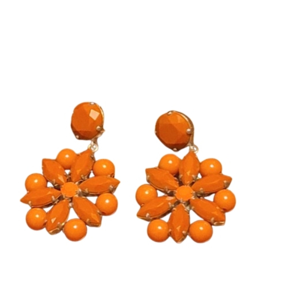 Orange Floral Drop Earrings Vintage